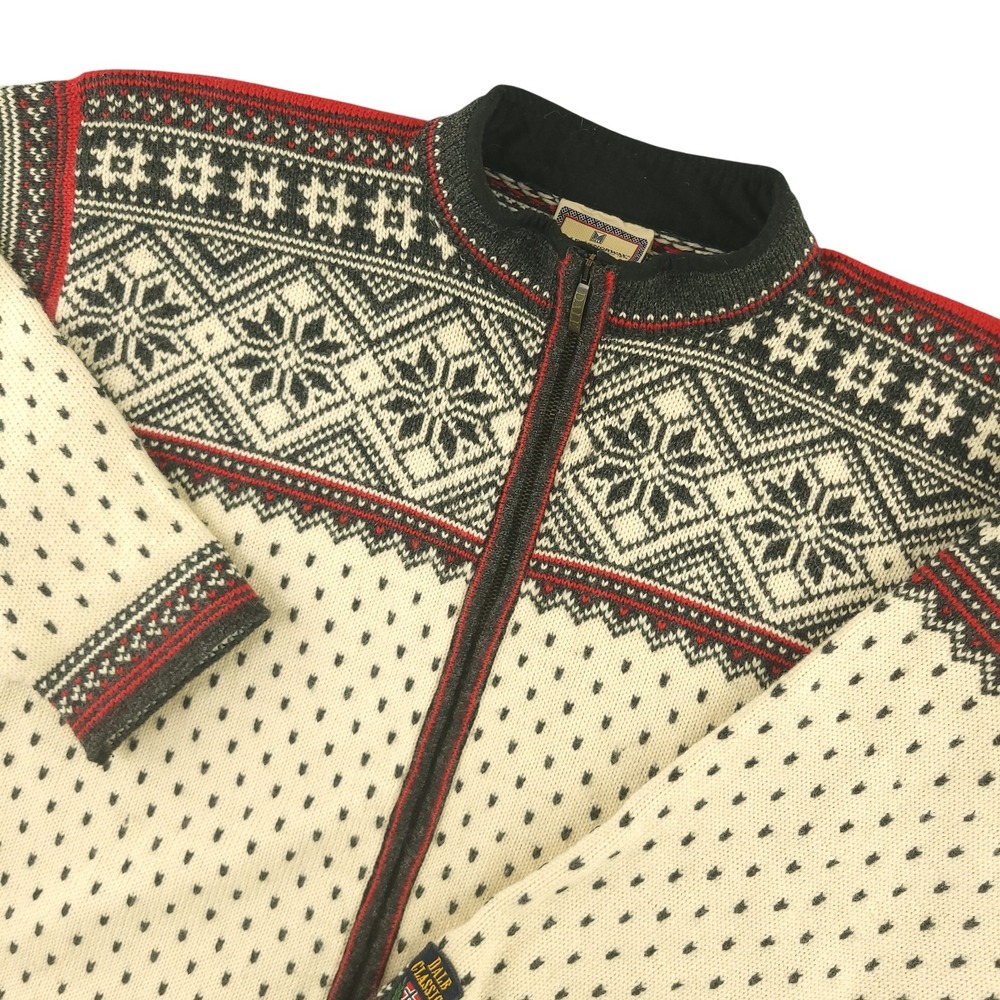Dale Of Norway Sweater Mens 2XL White Wool Full Zip Mock Neck Fair Isle Ski